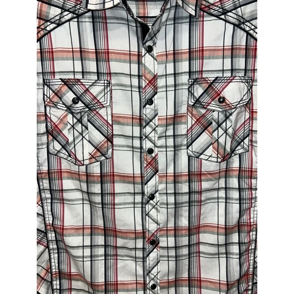 BKE Athletic Fit Mens Large Plaid Long Sleeve Button Pearl Snap Shirt